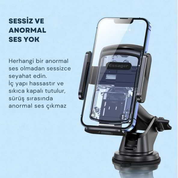 Essager Vantuzlu Torpido Üstü Ve Araç Ön Cam Araç İçi Telefon Tutucu Uzayıp Kısabilen  Araç Tutucu - 5
