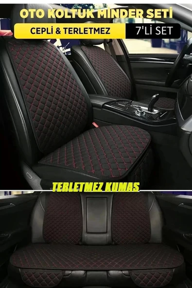 Mazda 323 Terletmez Kumaş Minder Seti 7 Parça Full Takım siyah-kırmızı