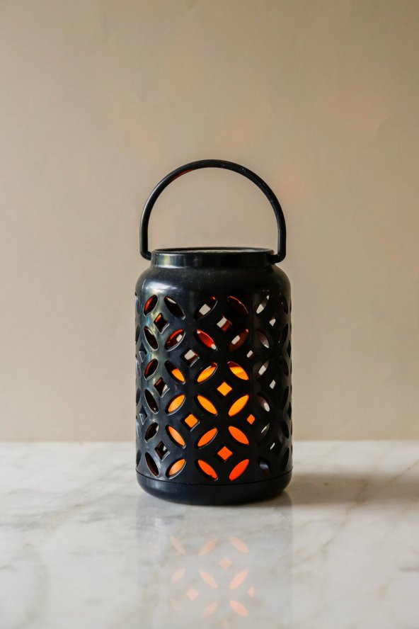 Country Tarzı Siyah Namaste Pilli ve Usbli Led Fener