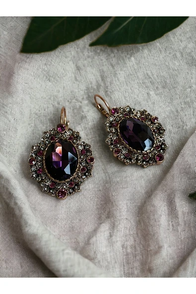 Yakut Kırmızı Zirkon Taşlı Küpe - 9