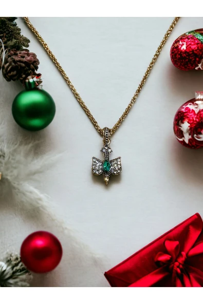 Zümrüt Yeşil Kristal Taşlı Kırlangıç Figürü Kolye - Resim 2