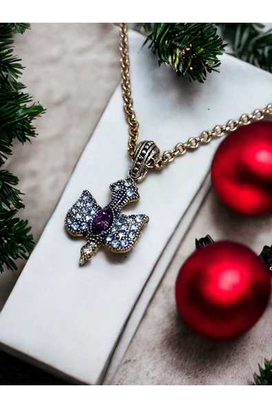 Zümrüt Yeşil Kristal Taşlı Kırlangıç Figürü Kolye - Resim 12