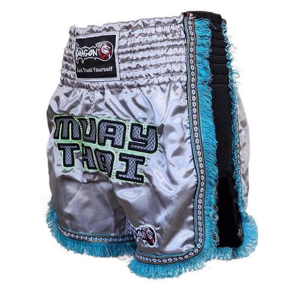 DragonDo MT3020 Apache Muaythai Şortu Gri Püsküllü Şort Nakışlı Muay Thai Şortu - 3