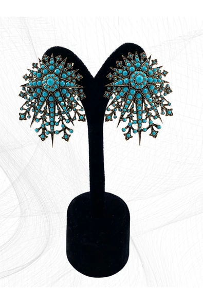 Turkuaz Taşlı Kutup Yıldızı Küpe - Resim 4