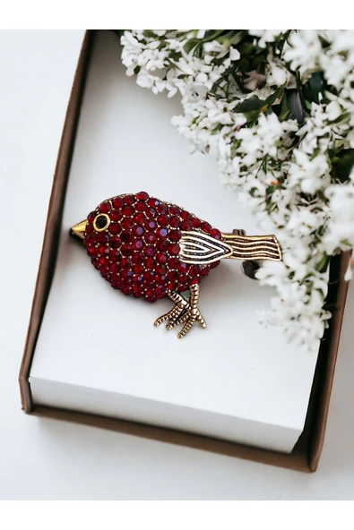 Kristal Taşlı Kuş Broş - 3