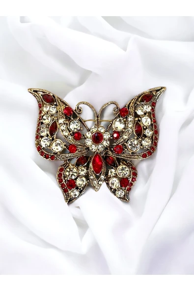 Yakut Swarosvki Taşlı Kelebek Broş - 3