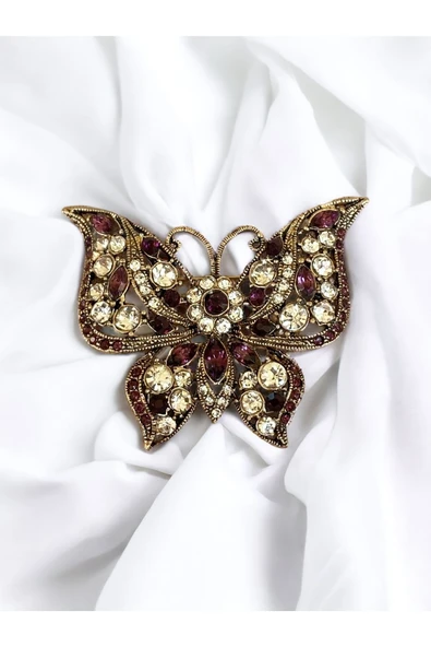 Yakut Swarosvki Taşlı Kelebek Broş - 5