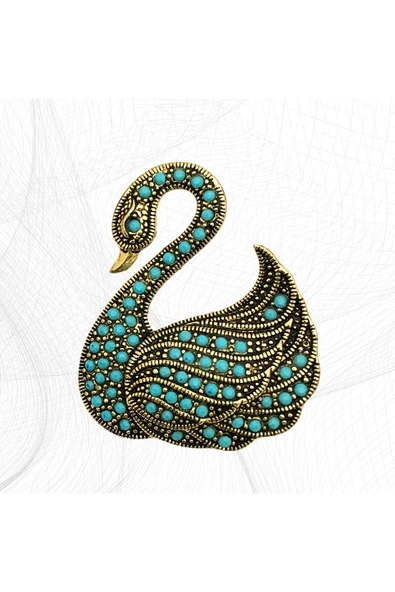 İnci Kuğu Motif Broş - 6