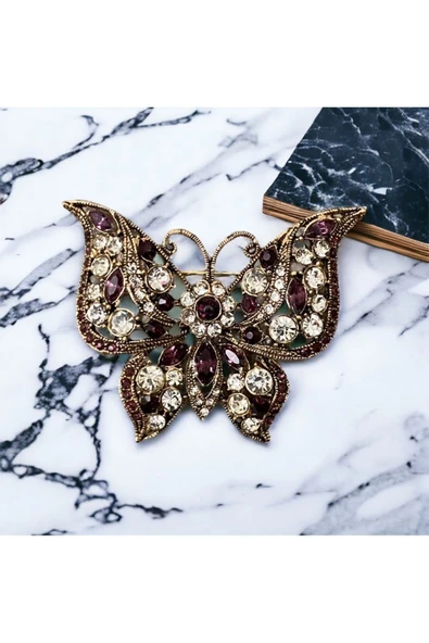 Yakut Swarosvki Taşlı Kelebek Broş - 7