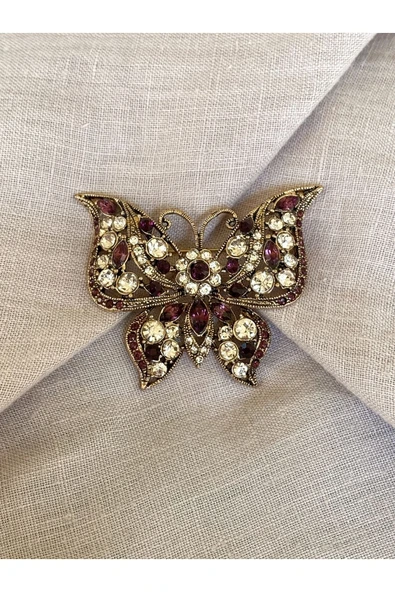 Yakut Swarosvki Taşlı Kelebek Broş - 6
