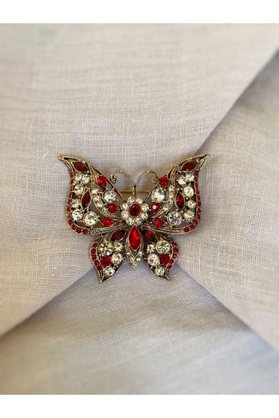 Yakut Swarosvki Taşlı Kelebek Broş - 2