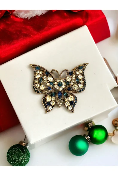 Yakut Swarosvki Taşlı Kelebek Broş - 8