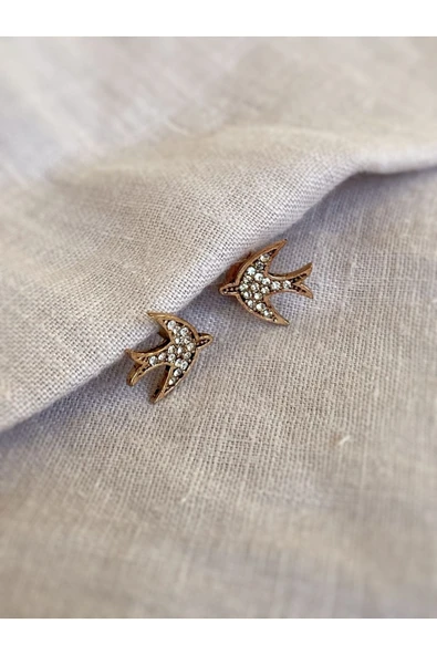 Kristal Taşlı Kırlangıç Figür Küpe - Resim 3