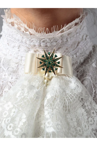 Yakut Yeşil Kristal Taş Işlemeli Star Broş - 5