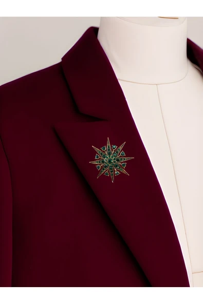 Yakut Yeşil Kristal Taş Işlemeli Star Broş - 3