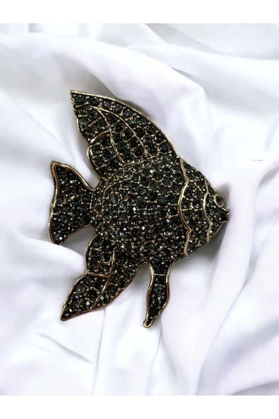 Black Diamond Taşlı Melek Balığı Motifli Broş - 2