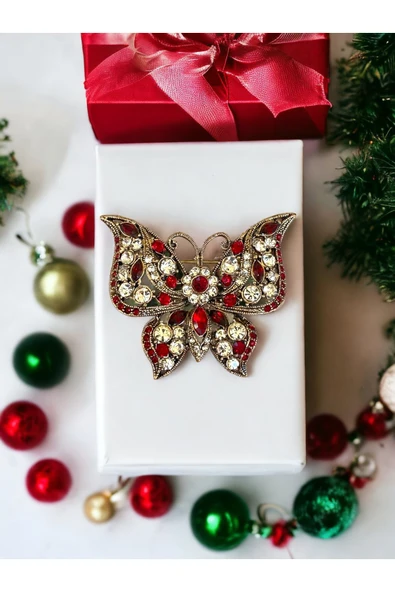 Yakut Swarosvki Taşlı Kelebek Broş