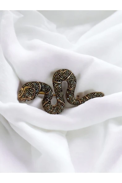 Black Diamond Swarovski Taşlı Yılan Broş - Resim 3
