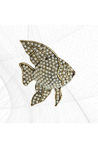 Black Diamond Taşlı Melek Balığı Motifli Broş - 6