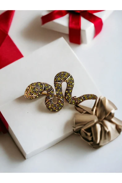 Black Diamond Swarovski Taşlı Yılan Broş - Resim 4