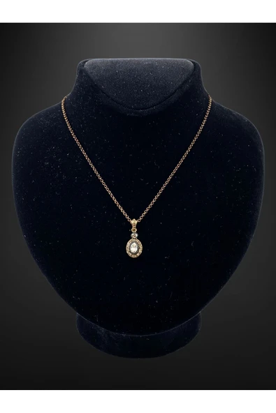 Oval Kesim Zirkon Taşlı Kolye - 6