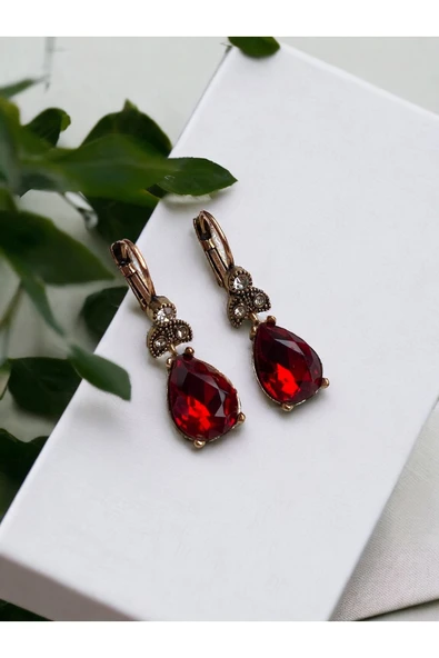 Kristal Taşlı Su Damlası Sallantılı Küpe - Resim 5