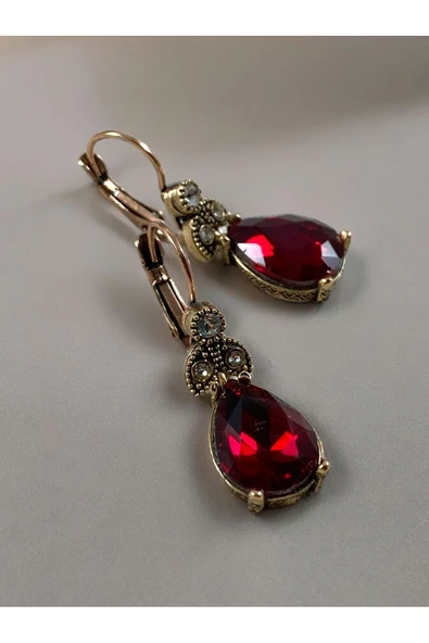 Kristal Taşlı Su Damlası Sallantılı Küpe - Resim 6