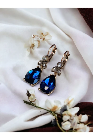 Kristal Taşlı Su Damlası Sallantılı Küpe - Resim 10