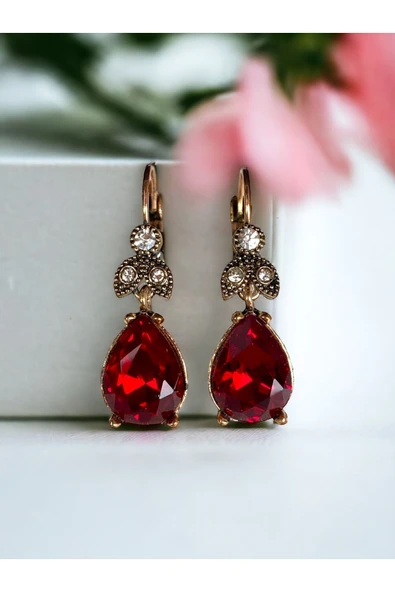 Kristal Taşlı Su Damlası Sallantılı Küpe - Resim 4