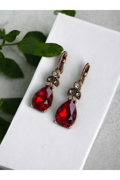 Kristal Taşlı Su Damlası Sallantılı Küpe - Resim 3