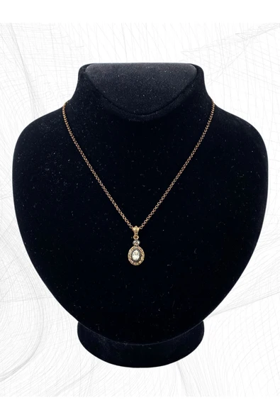 Oval Kesim Zirkon Taşlı Kolye - 5