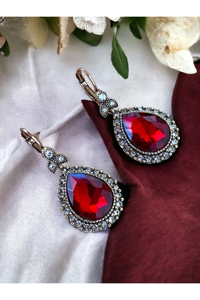 Elmas Montür Kristal Taşlı Su Damlası Küpe - Resim 12