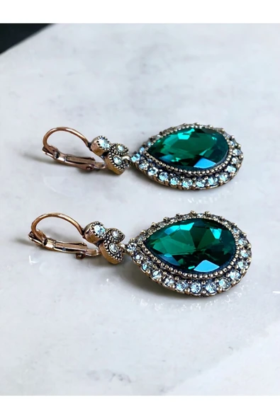 Elmas Montür Kristal Taşlı Su Damlası Küpe - Resim 5