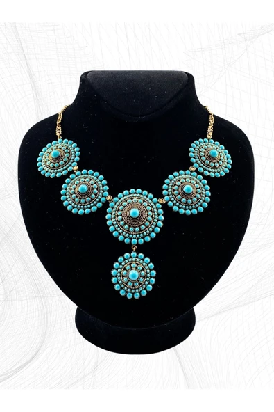 Turkuaz Taşlı Halka Kolye - Resim 4