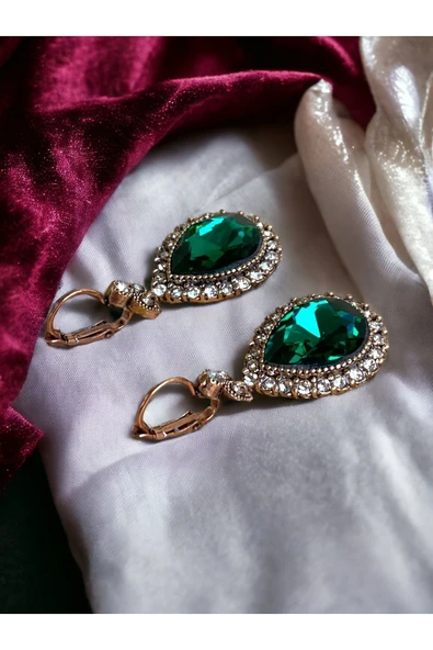 Elmas Montür Kristal Taşlı Su Damlası Küpe ürün görseli