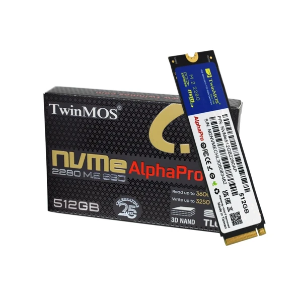TwinMOS 512 GB M.2 PCIe Gen3 NVMe (3600-3250Mb/s) TLC 3DNAND NVMe NVMe512GB2280AP SSD Disk - 2