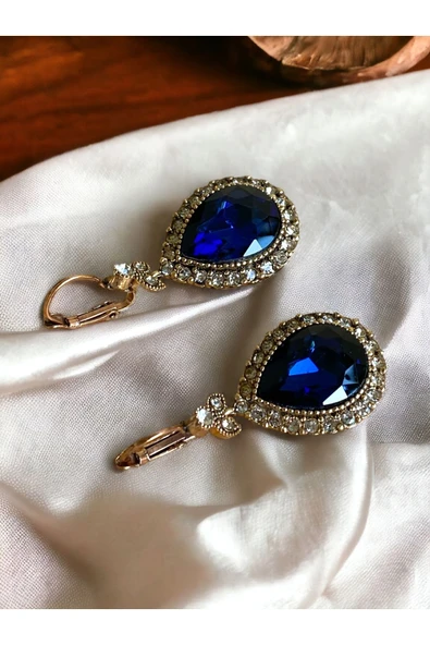 Elmas Montür Kristal Taşlı Su Damlası Küpe - Resim 7