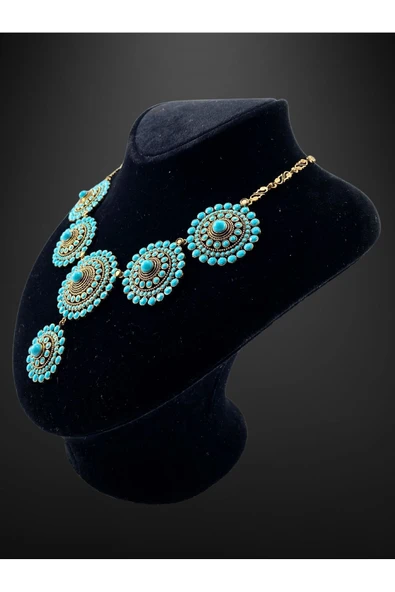 Turkuaz Taşlı Halka Kolye - Resim 3