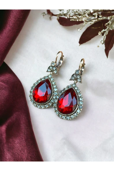 Elmas Montür Kristal Taşlı Su Damlası Küpe - Resim 10