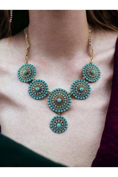 Turkuaz Taşlı Halka Kolye ürün görseli