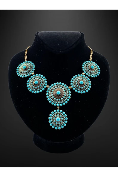 Turkuaz Taşlı Halka Kolye - Resim 5