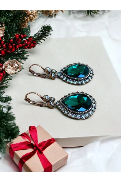 Elmas Montür Kristal Taşlı Su Damlası Küpe - Resim 2