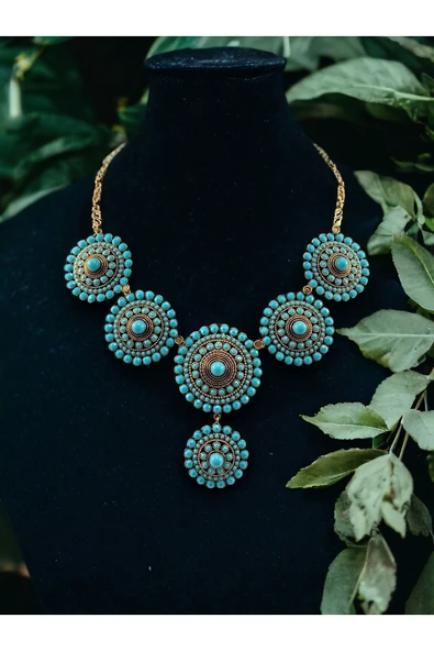 Turkuaz Taşlı Halka Kolye - Resim 2