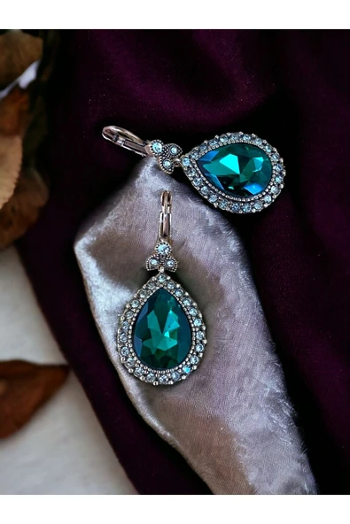 Elmas Montür Kristal Taşlı Su Damlası Küpe - Resim 4