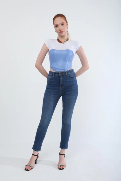 Kadın Slim Fit Likralı Esnek Jean Pantolon Mavi - 3