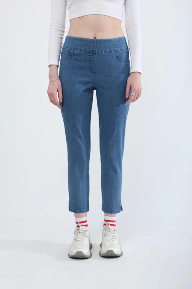 Kadın Likralı Esnek Jean Pantolon Açık Mavi - Resim 3
