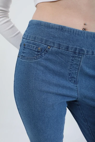 Kadın Likralı Esnek Jean Pantolon Açık Mavi - Resim 6