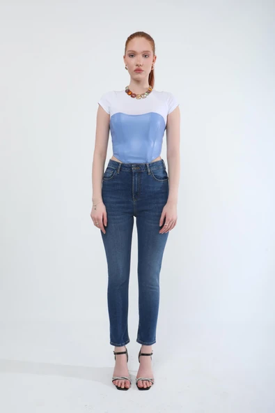 Kadın Slim Fit Likralı Esnek Jean Pantolon Mavi - 5