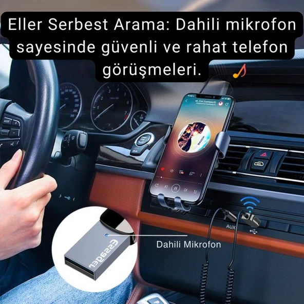 Essager Aux Bluetooth Araç Müzik Kiti FM Transmitter Aux Giriş Usb Wireless Bluetooth Araç Müzik Kiti - 5