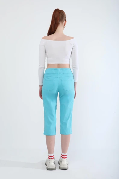 Kadın Likralı Esnek Jean Kapri Turkuaz - Resim 6